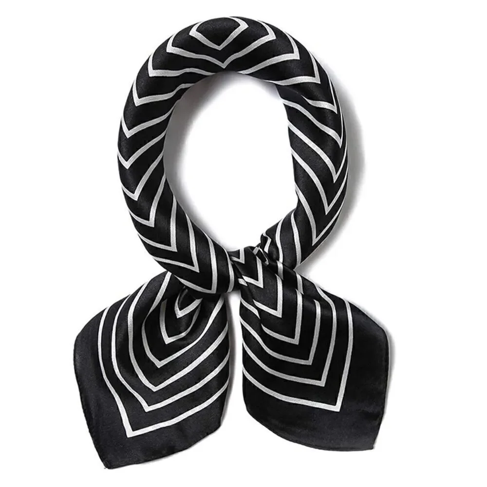 Black Stripe Mulberry Silk Neck Scarf